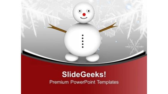 Snowman On Snowy Field Happiness Christmas PowerPoint Templates Ppt Backgrounds For Slides 0113