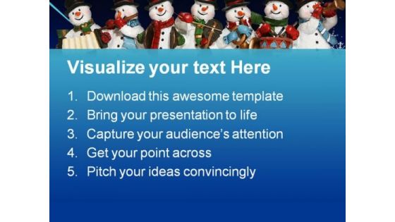 Snowmen Celebrating Christmas Festival PowerPoint Templates And PowerPoint Backgrounds 0711