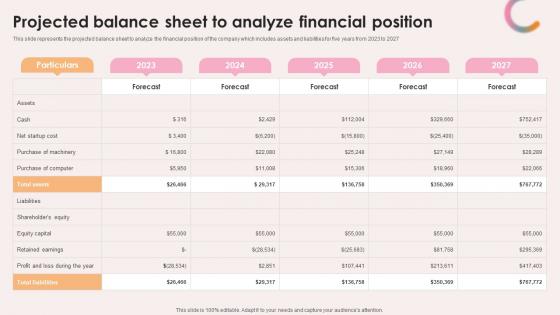 Spa Resort Business Plan Projected Balance Sheet To Analyze Financial Position BP SS V