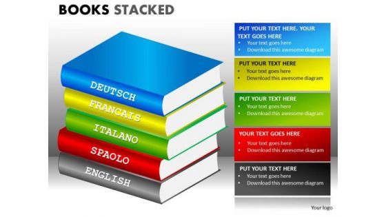 Spanish Italian French German Language Books PowerPoint Templates