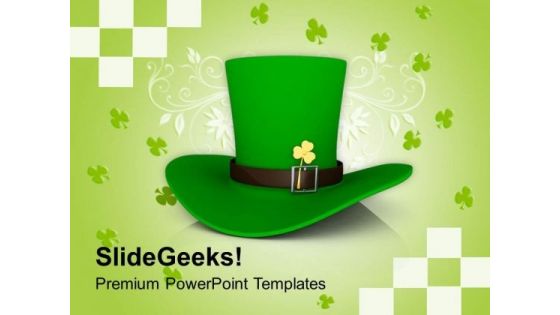 St Patricks Day Hat With Clover Holidays PowerPoint Templates Ppt Backgrounds For Slides 0313