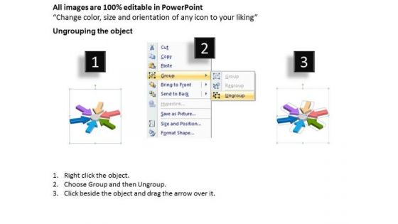 Stages Different Round Arrows Pointing One Center Strategic Business Plans PowerPoint Templates