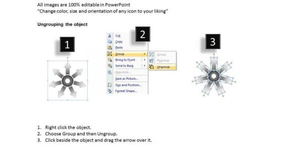 Steady Way To Represent 7 Diverging Steps Relative Circular Arrow Chart PowerPoint Templates