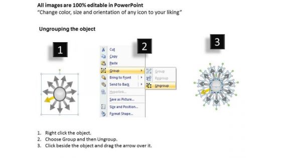 Steps Free Business PowerPoint Templates Diverging Processes Radial Chart Slides