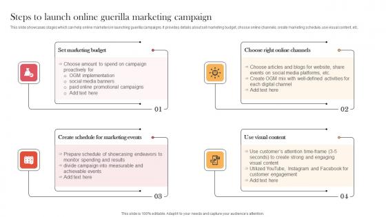 Steps To Launch Online Guerilla Marketing Campaign Designing Approaches Graphics Pdf