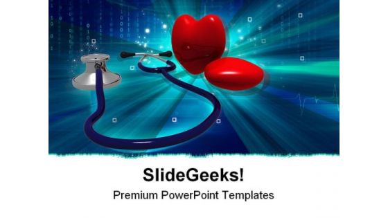 Stethoscope Heart Medical PowerPoint Template 1110