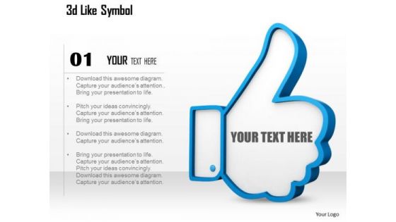 Stock Photo 3d Blue Like Symbol For Social Sites PowerPoint Slide