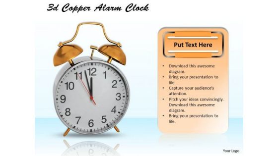 Stock Photo 3d Copper Alarm Clock For Time Management PowerPoint Slide