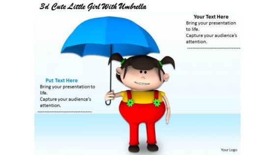 Stock Photo 3d Cute Girl With Umbrella PowerPoint Slide
