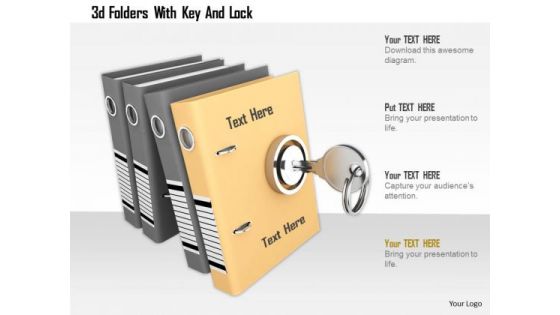 Stock Photo 3d Folders With Key And Lock PowerPoint Slide
