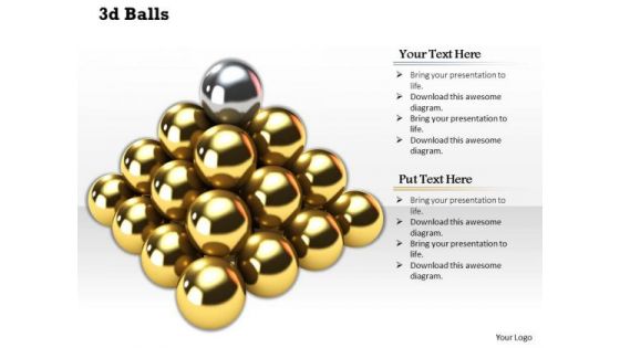 Stock Photo 3d Golden Balls With Silver Ball On Top Shows Leadership PowerPoint Slide
