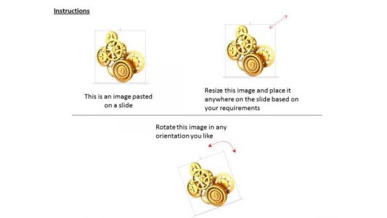 Stock Photo 3d Golden Gears For Process Control PowerPoint Slide