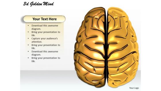 Stock Photo 3d Graphic Of Golden Mind Of Human PowerPoint Slide