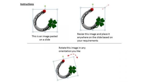 Stock Photo 3d Graphic Of Horse Shoe With Green Clover Leaf PowerPoint Slide