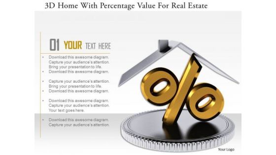 Stock Photo 3d Home With Percentage Value For Real Estate PowerPoint Slide
