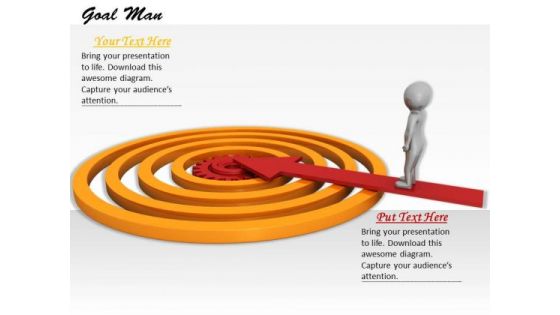 Stock Photo 3d Man Standing On Target Arrow PowerPoint Slide