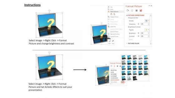 Stock Photo 3d Query Mark On Laptop Pwerpoint Slide