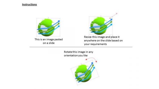 Stock Photo Arrows On Globe Showing Three Steps PowerPoint Slide