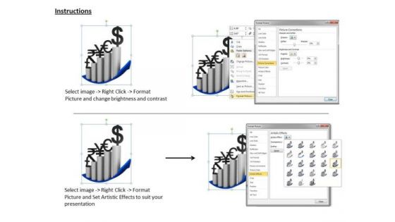 Stock Photo Bar Graph And Different Currencies PowerPoint Slide