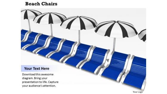 Stock Photo Beach Chairs With Umbrellas PowerPoint Slide