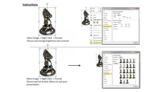 Stock Photo Black Glossy Chess Horse PowerPoint Slide
