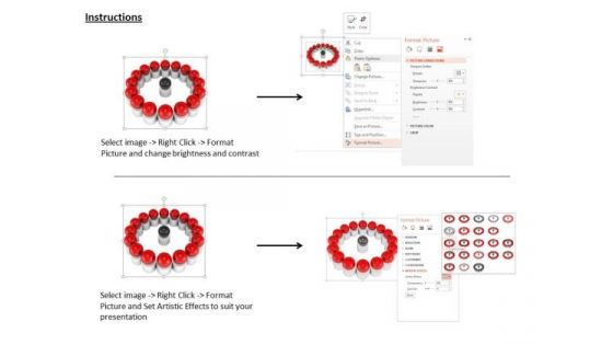 Stock Photo Black Sphere In Center Of Red Spheres PowerPoint Slide