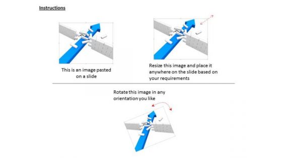 Stock Photo Blue Arrow Breaking Wall For Problem Solution Concept PowerPoint Slide