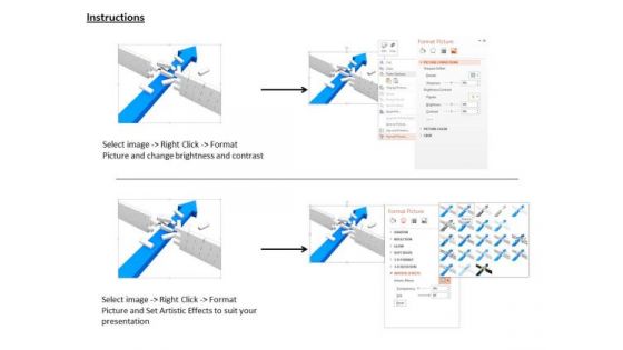 Stock Photo Blue Arrow Breaking Wall For Problem Solution Concept PowerPoint Slide