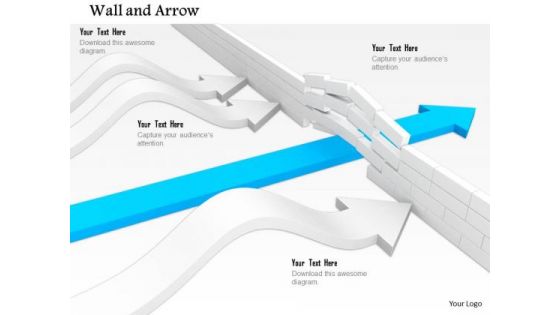 Stock Photo Blue Arrow Surpassing The Wall PowerPoint Slide