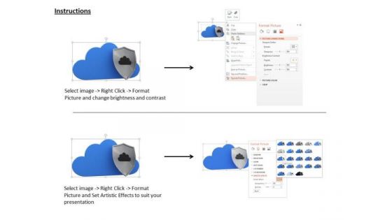 Stock Photo Blue Cloud With Metal Shield Pwerpoint Slide