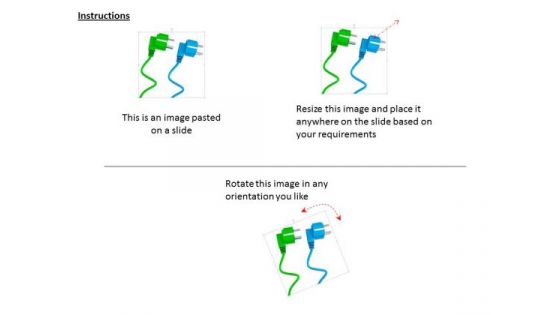 Stock Photo Blue Green Electric Plug Connect PowerPoint Slide