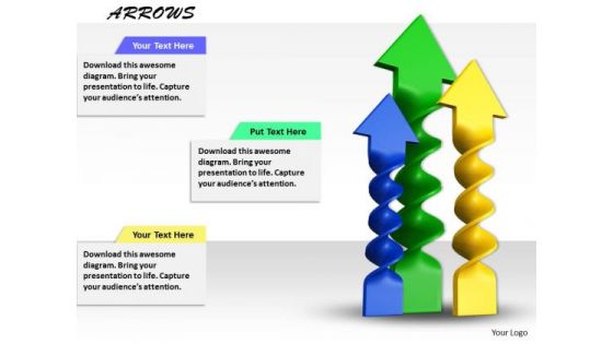 Stock Photo Blue Green Yellow Arrows In Upward Position PowerPoint Slide