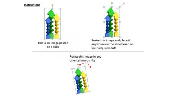 Stock Photo Blue Green Yellow Arrows In Upward Position PowerPoint Slide