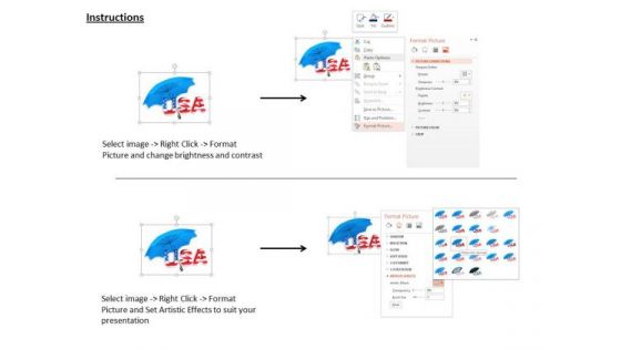 Stock Photo Blue Umbrella Over Usa Flag Print Text PowerPoint Slide