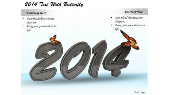 Stock Photo Butterflies On Year 2014 Graphic PowerPoint Slide