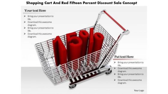 Stock Photo Cart With 15 Percent Discount Sale Concept PowerPoint Slide