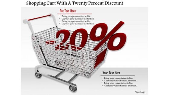 Stock Photo Cart With Twenty Percent Discount PowerPoint Slide