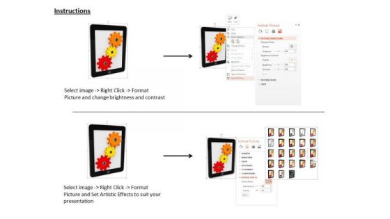 Stock Photo Colorful Gears On Tablet PowerPoint Slide