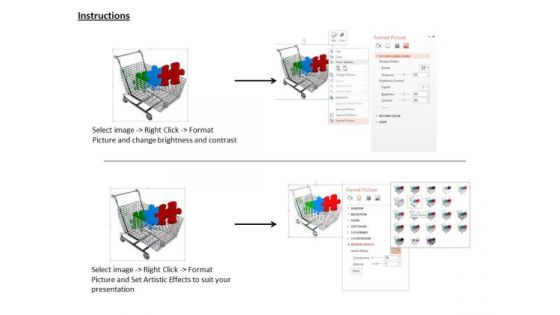 Stock Photo Colorful Puzzle Pieces In Shopping Cart PowerPoint Slide