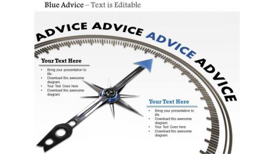 Stock Photo Compass Arrow On Blue Advice Word PowerPoint Slide