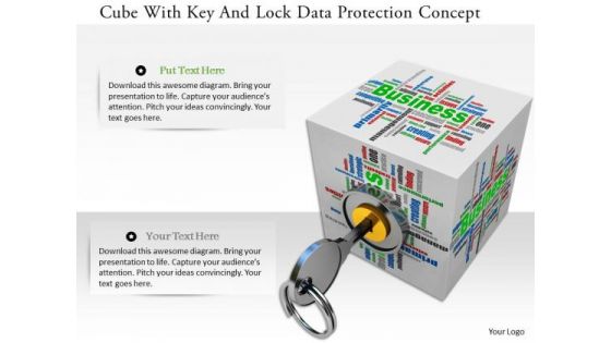 Stock Photo Cube With Key And Lock Data Protection Concept PowerPoint Slide
