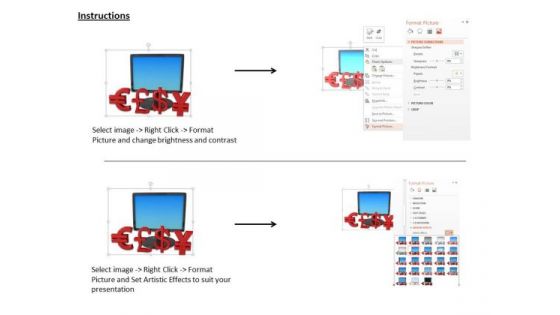 Stock Photo Currencies Symbol In Front Of Desktop Screen PowerPoint Slide