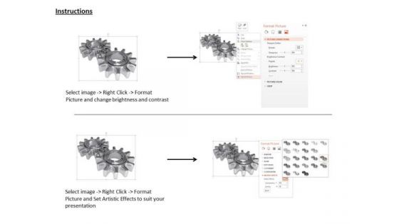 Stock Photo Design Of 3d Silver Gears PowerPoint Slide