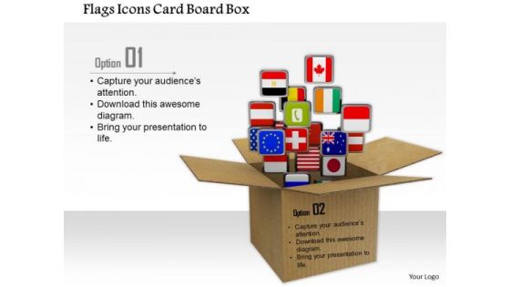 Stock Photo Flags Icons Card Board Box PowerPoint Slide