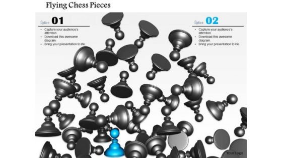 Stock Photo Flying Chess Pawns With One Blue Pawn PowerPoint Slide
