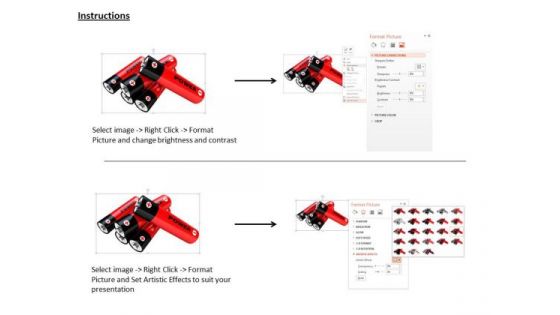 Stock Photo Four Colored Red And Black Cells For Power Backup PowerPoint Slide