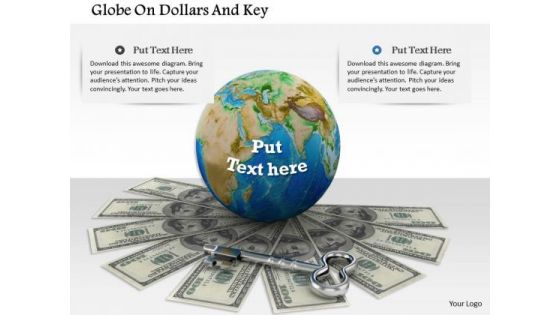 Stock Photo Globe On Dollars And Key PowerPoint Slide