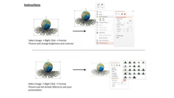 Stock Photo Globe On Dollars And Key PowerPoint Slide