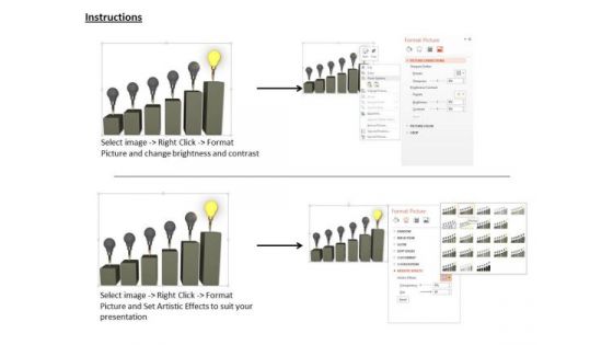 Stock Photo Glowing Bulb On Top Of Bar Graph PowerPoint Slide