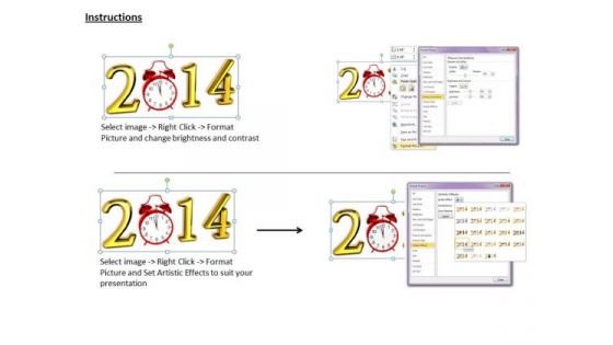 Stock Photo Golden 2014 Graphic With Red Clock PowerPoint Slide
